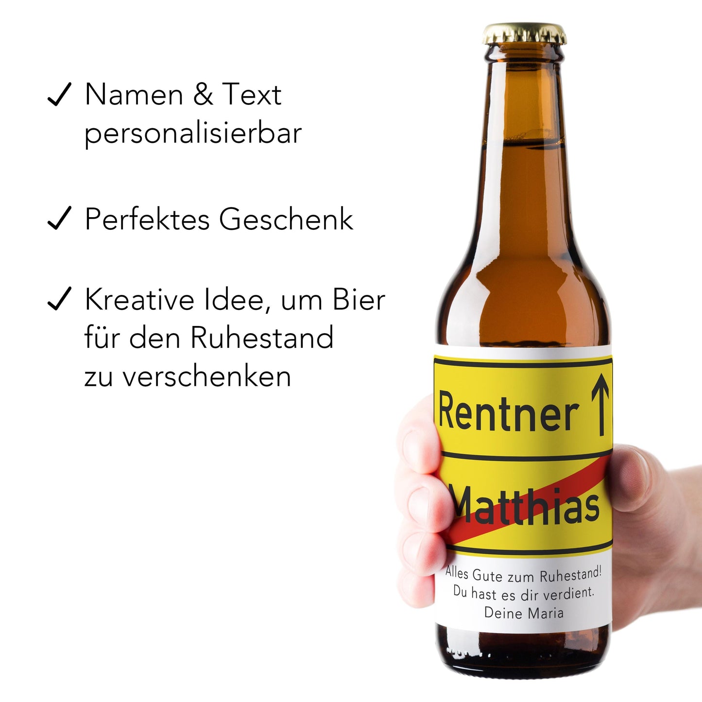 Rente Geschenk Mann Bieretiketten personalisiert Flaschenetikett Bier Rentner Ruhestand selbstklebende Etiketten 2 Stück | 9x9 cm