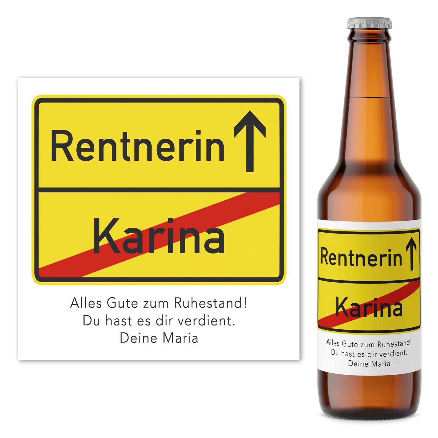 Rente Geschenk Frau Bieretiketten personalisiert Flaschenetikett Bier Rentnerin Ruhestand selbstklebende Etiketten 2 Stück | 9x9 cm