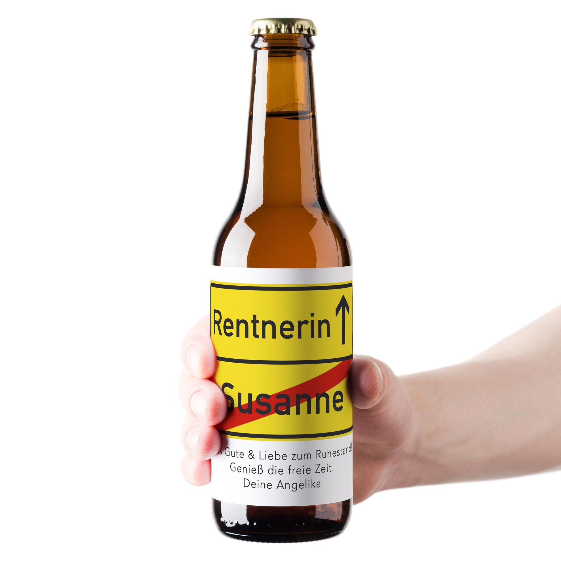 Rente Geschenk Frau Bieretiketten personalisiert Flaschenetikett Bier Rentnerin Ruhestand selbstklebende Etiketten 2 Stück | 9x9 cm