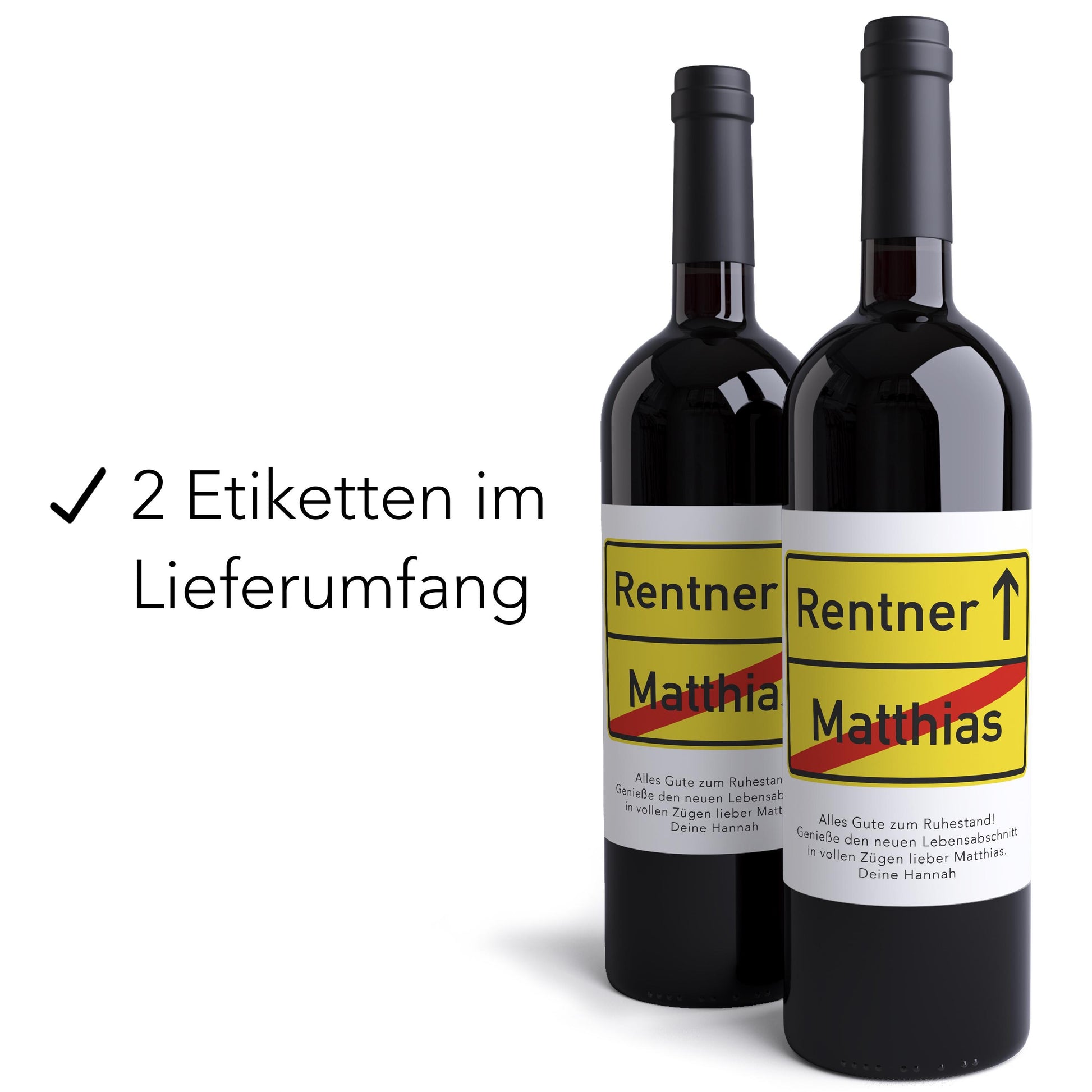 Rente Geschenk Mann Weinetiketten personalisiert Flaschenetikett Rentner Ruhestand selbstklebende Wein Etiketten 2 Stück | 10x12 cm