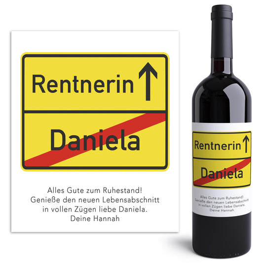 Rente Geschenk Frau Weinetiketten personalisiert Flaschenetikett Rentnerin Ruhestand selbstklebende Wein Etiketten 2 Stück | 10x12 cm