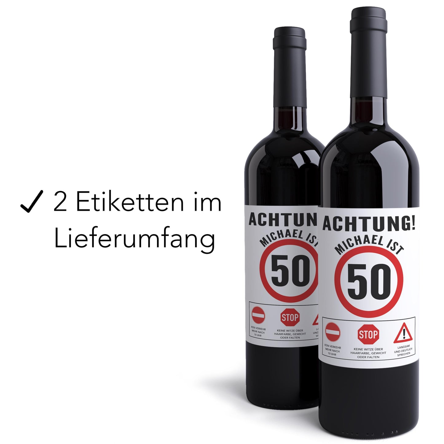 50. Geburtstag Flaschenetiketten personalisierte Weinetiketten Geburtstagsgeschenk Geschenk Wein Etiketten selbstklebend 2 Stück | 10x12 cm