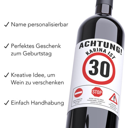 30. Geburtstag Flaschenetiketten personalisierte Weinetiketten Geburtstagsgeschenk Geschenk Wein Etiketten selbstklebend 2 Stück | 10x12 cm