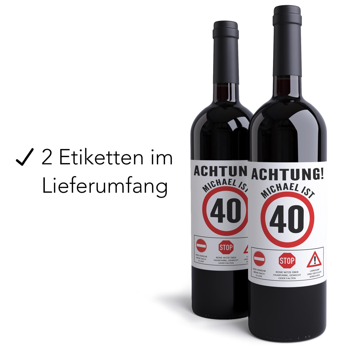 40. Geburtstag Flaschenetiketten personalisierte Weinetiketten Geburtstagsgeschenk Geschenk Wein Etiketten selbstklebend 2 Stück | 10x12 cm