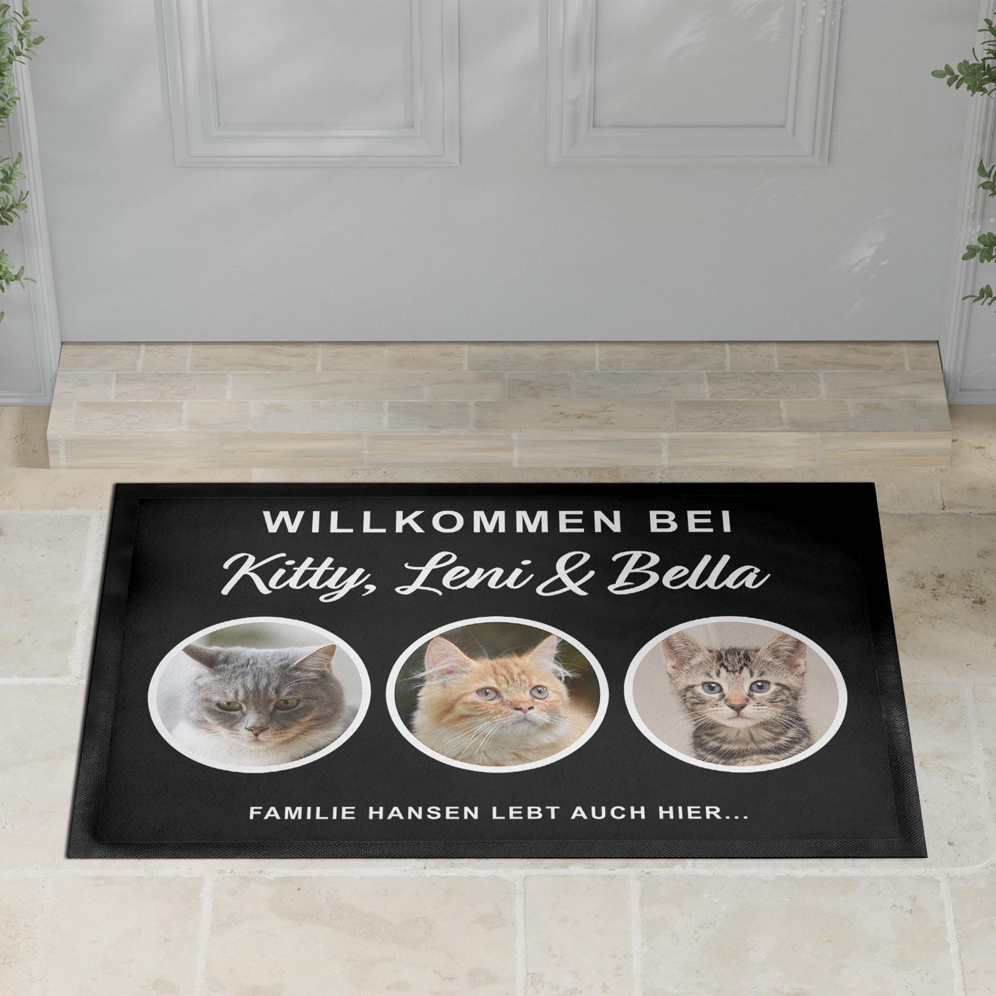 Fußmatte Katze personalisiert Einweihungsgeschenk Wohnung Geschenk Haustier Fußabtreter Haustür Türmatte Schmutzfangmatte für Innen 60x40 cm