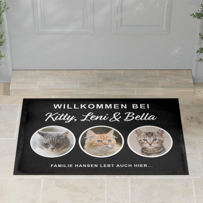 Fußmatte Katze personalisiert Einweihungsgeschenk Wohnung Geschenk Haustier Fußabtreter Haustür Türmatte Schmutzfangmatte für Innen 60x40 cm