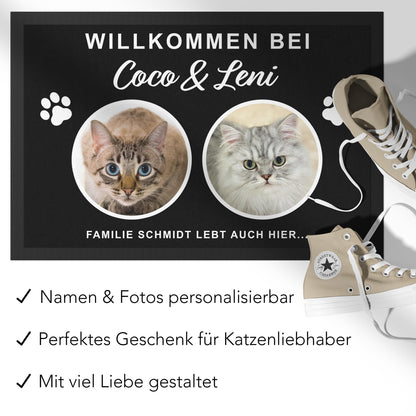 Fußmatte Katze personalisiert Einweihungsgeschenk Wohnung Geschenk Haustier Fußabtreter Haustür Türmatte Schmutzfangmatte für Innen 60x40 cm