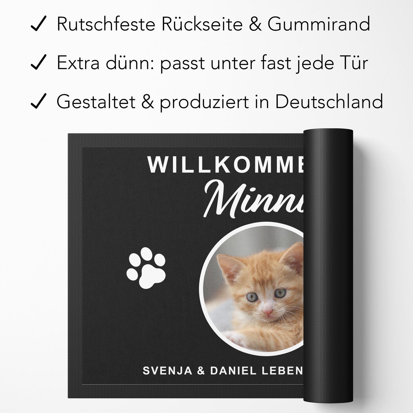 Fußmatte Katze personalisiert Einweihungsgeschenk Wohnung Geschenk Haustier Fußabtreter Haustür Türmatte Schmutzfangmatte für Innen 60x40 cm