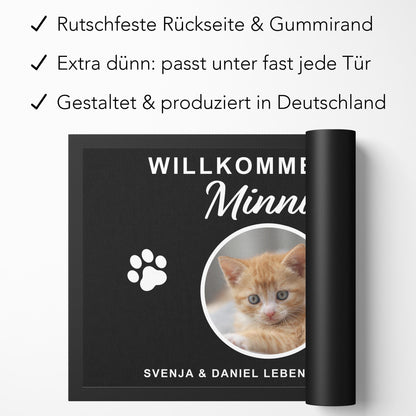 Fußmatte Katze personalisiert Einweihungsgeschenk Wohnung Geschenk Haustier Fußabtreter Haustür Türmatte Schmutzfangmatte für Innen 60x40 cm