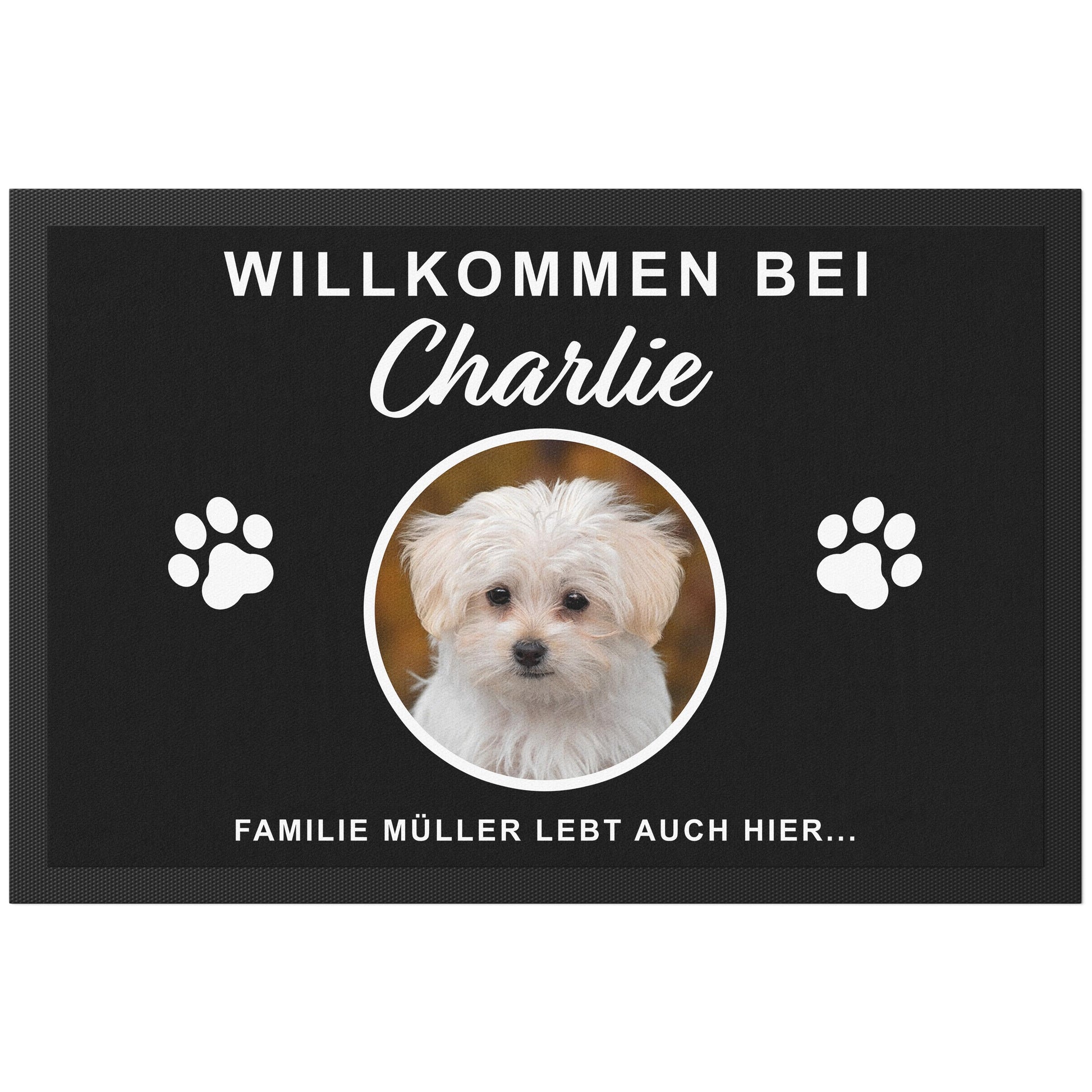 Fußmatte Hund personalisiert Einweihungsgeschenk Wohnung Hunde Geschenk Fußabtreter Haustür Türmatte Schmutzfangmatte für Innen 60x40 cm