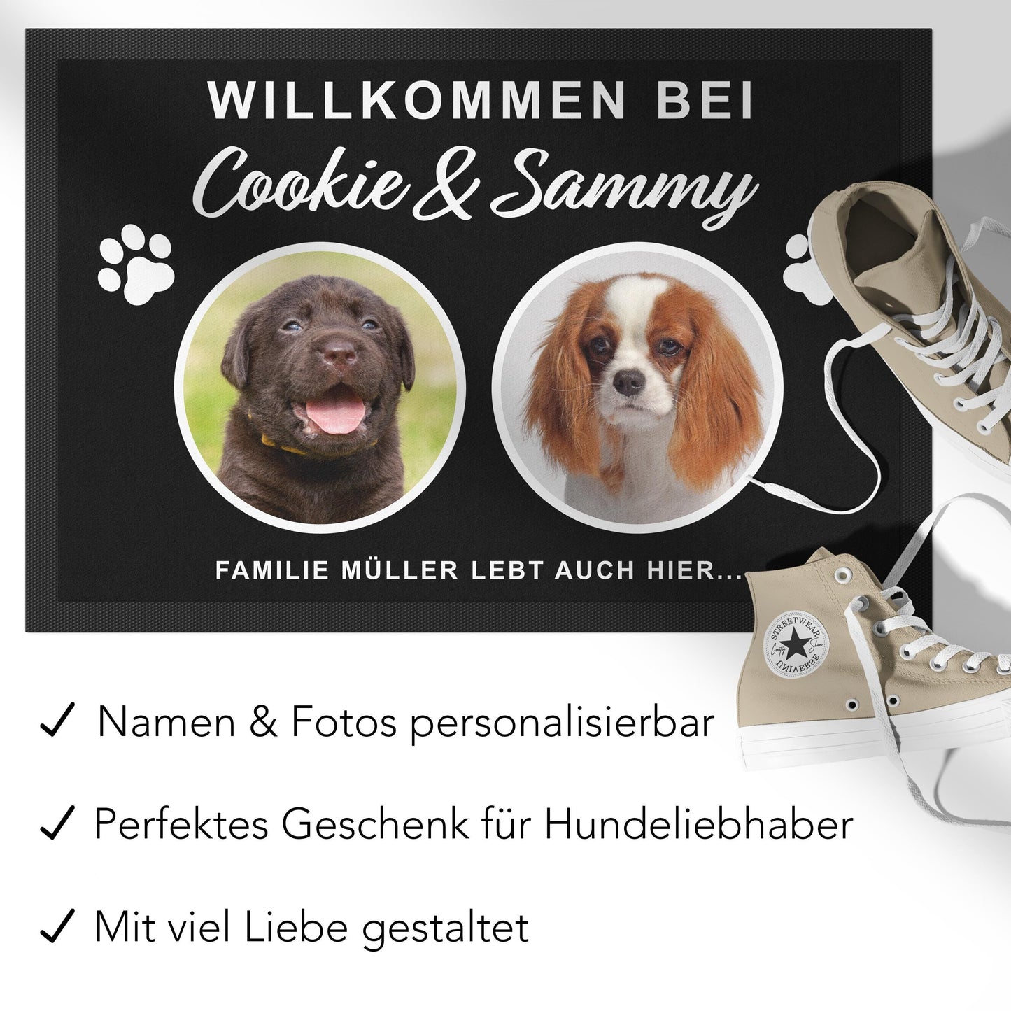 Fußmatte Hund personalisiert Einweihungsgeschenk Wohnung Hunde Geschenk Fußabtreter Haustür Türmatte Schmutzfangmatte für Innen 60x40 cm