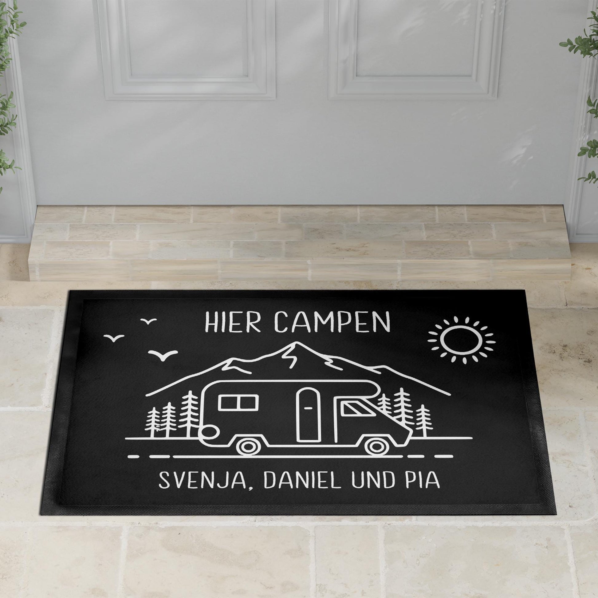 Camping Fußmatte personalisiert Wohnwagen Deko Geschenk für Camper Geschenk Wohnmobil Fußabtreter Schmutzfangmatte für Innen 60x40 cm
