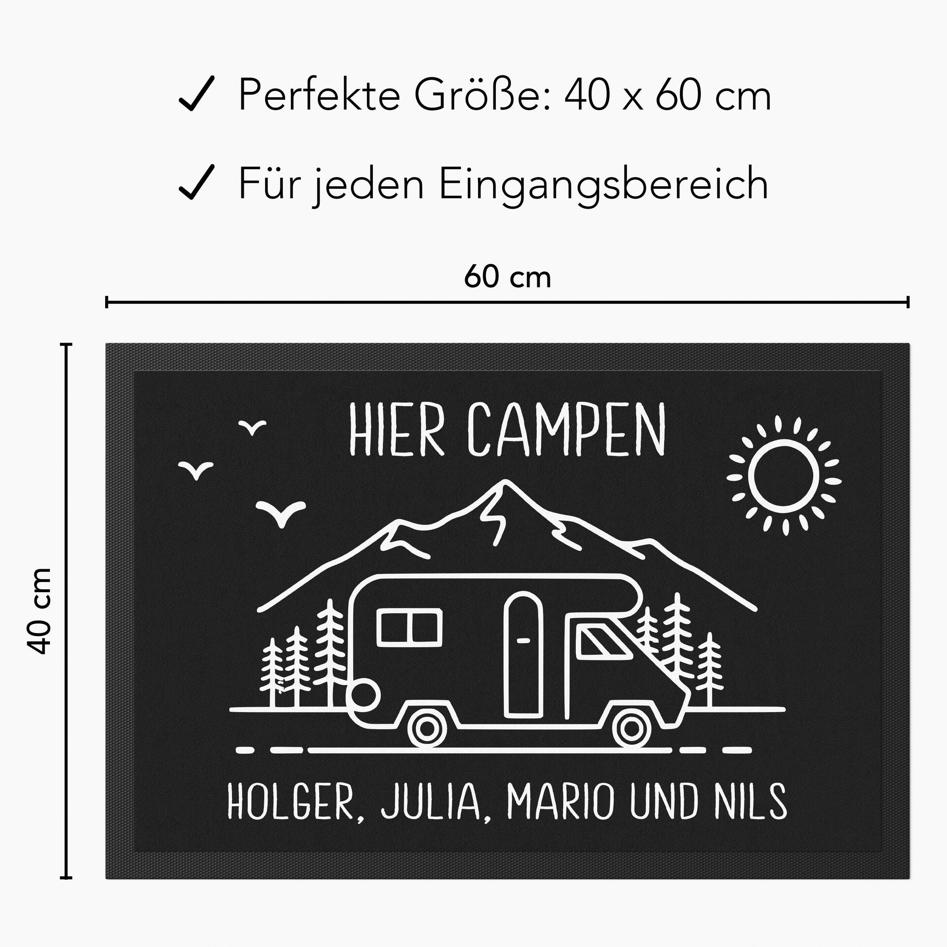 Camping Fußmatte personalisiert Wohnwagen Deko Geschenk für Camper Geschenk Wohnmobil Fußabtreter Schmutzfangmatte für Innen 60x40 cm