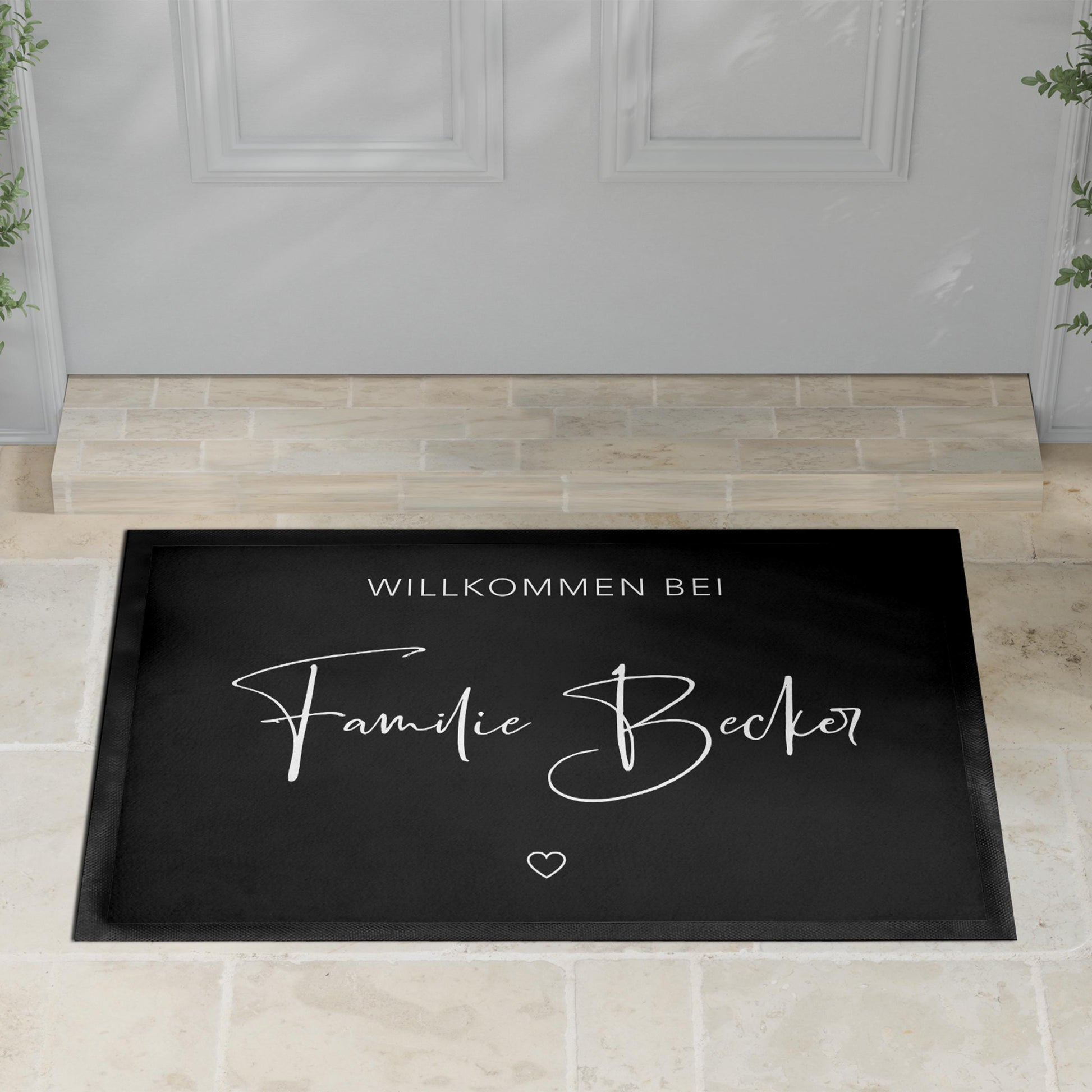 Fußmatte Familie personalisiert Willkommen Wohnung Einweihungsgeschenk Geschenk zum Einzug Richtfest Schmutzfangmatte für Innen 60x40 cm