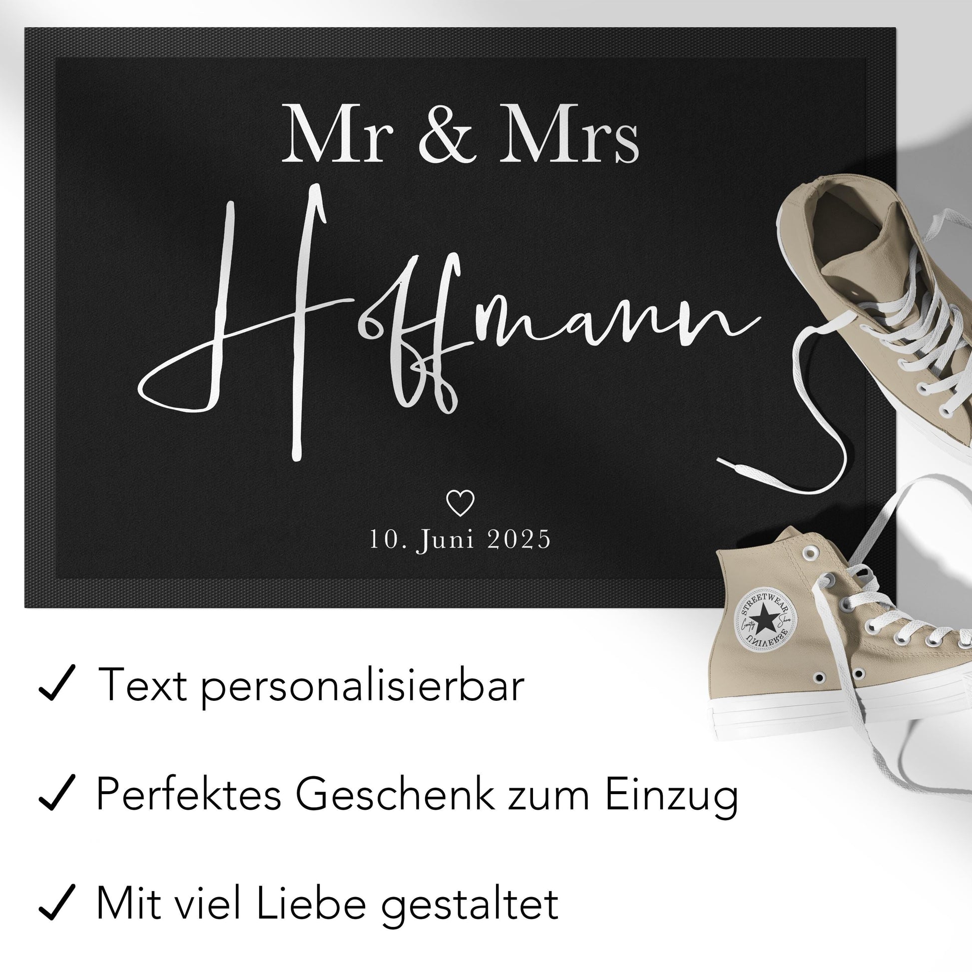 Fußmatte Hochzeit personalisiert Mr and Mrs Geschenk Einzugsgeschenk Wohnung Hochzeitsgeschenk Schmutzfangmatte für Innen 60x40 cm