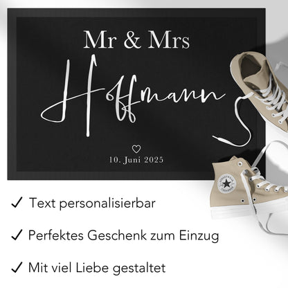 Fußmatte Hochzeit personalisiert Mr and Mrs Geschenk Einzugsgeschenk Wohnung Hochzeitsgeschenk Schmutzfangmatte für Innen 60x40 cm