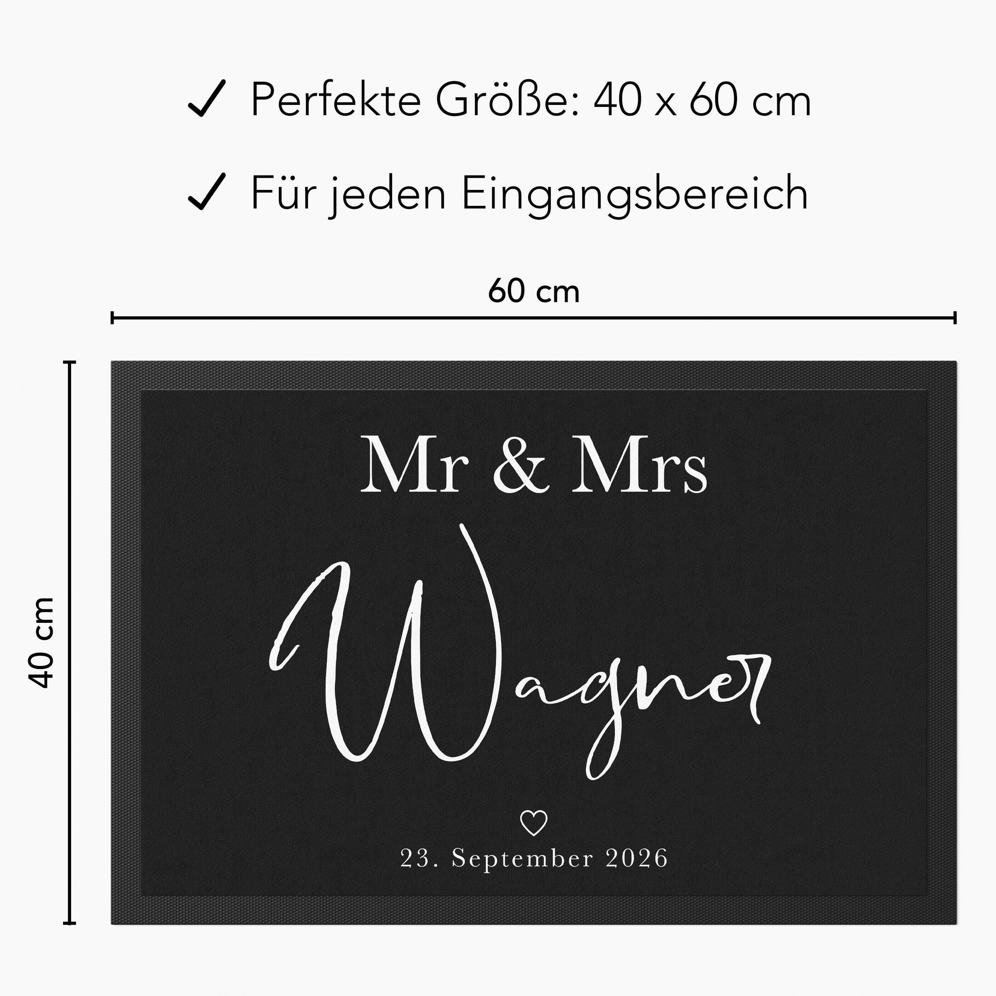 Fußmatte Hochzeit personalisiert Mr and Mrs Geschenk Einzugsgeschenk Wohnung Hochzeitsgeschenk Schmutzfangmatte für Innen 60x40 cm