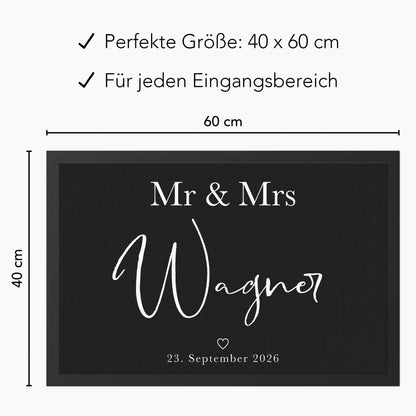Fußmatte Hochzeit personalisiert Mr and Mrs Geschenk Einzugsgeschenk Wohnung Hochzeitsgeschenk Schmutzfangmatte für Innen 60x40 cm