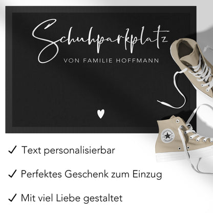 Schuhparkplatz Fußmatte personalisiert Schuhmatte Geschenk Familie Einzugsgeschenk Wohnung Fußabtreter Schmutzfangmatte für Innen 60x40 cm