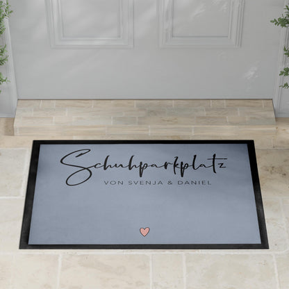 Schuhparkplatz Fußmatte personalisiert Schuhmatte Geschenk Familie Einzugsgeschenk Wohnung Fußabtreter Schmutzfangmatte für Innen 60x40 cm