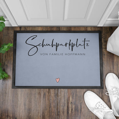 Schuhparkplatz Fußmatte personalisiert Schuhmatte Geschenk Familie Einzugsgeschenk Wohnung Fußabtreter Schmutzfangmatte für Innen 60x40 cm