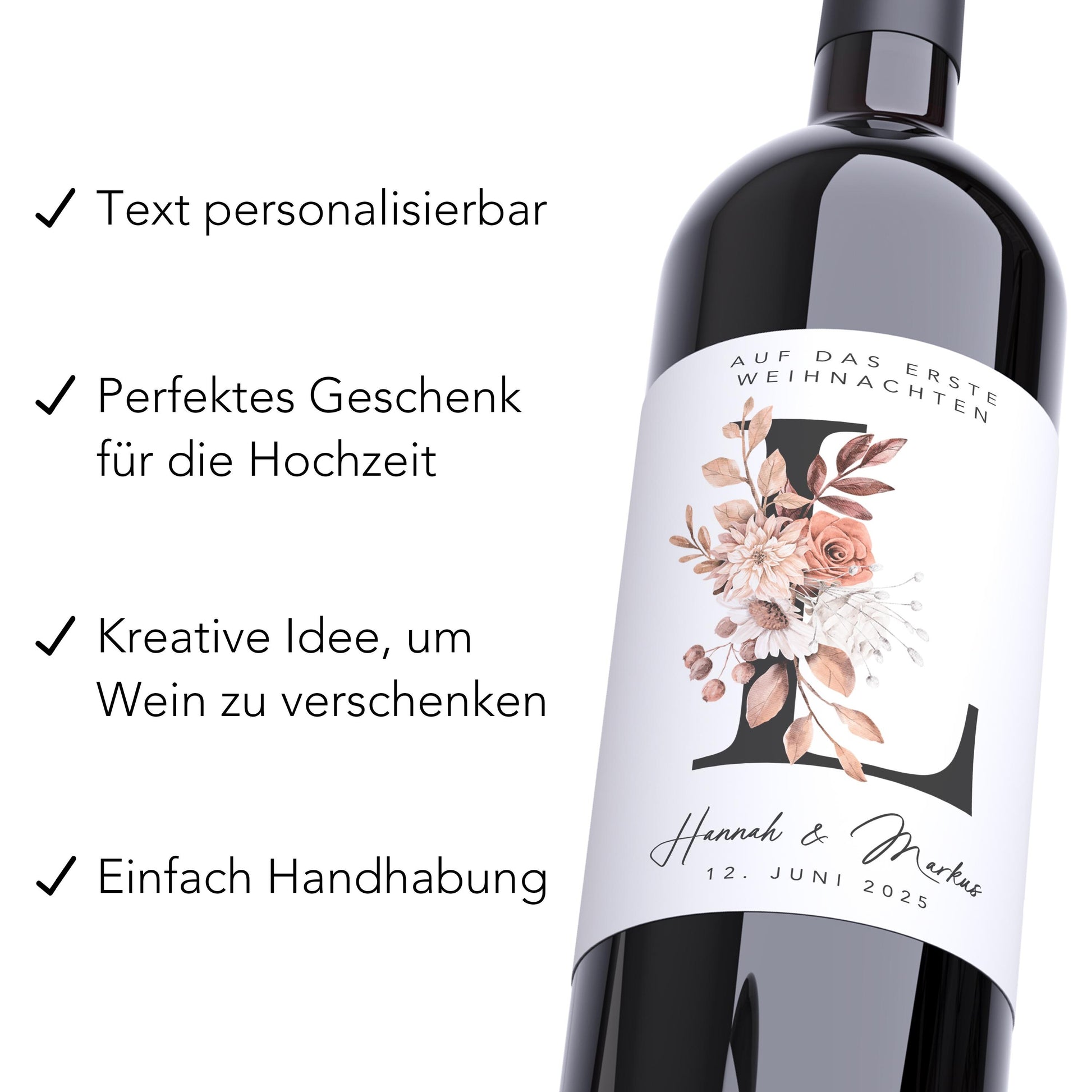 Hochzeitsgeschenk Weinetiketten Hochzeit Meilenstein personalisiert Flaschenetikett Wein Geschenk Etiketten selbstklebend 4 Stück | 10x12 cm