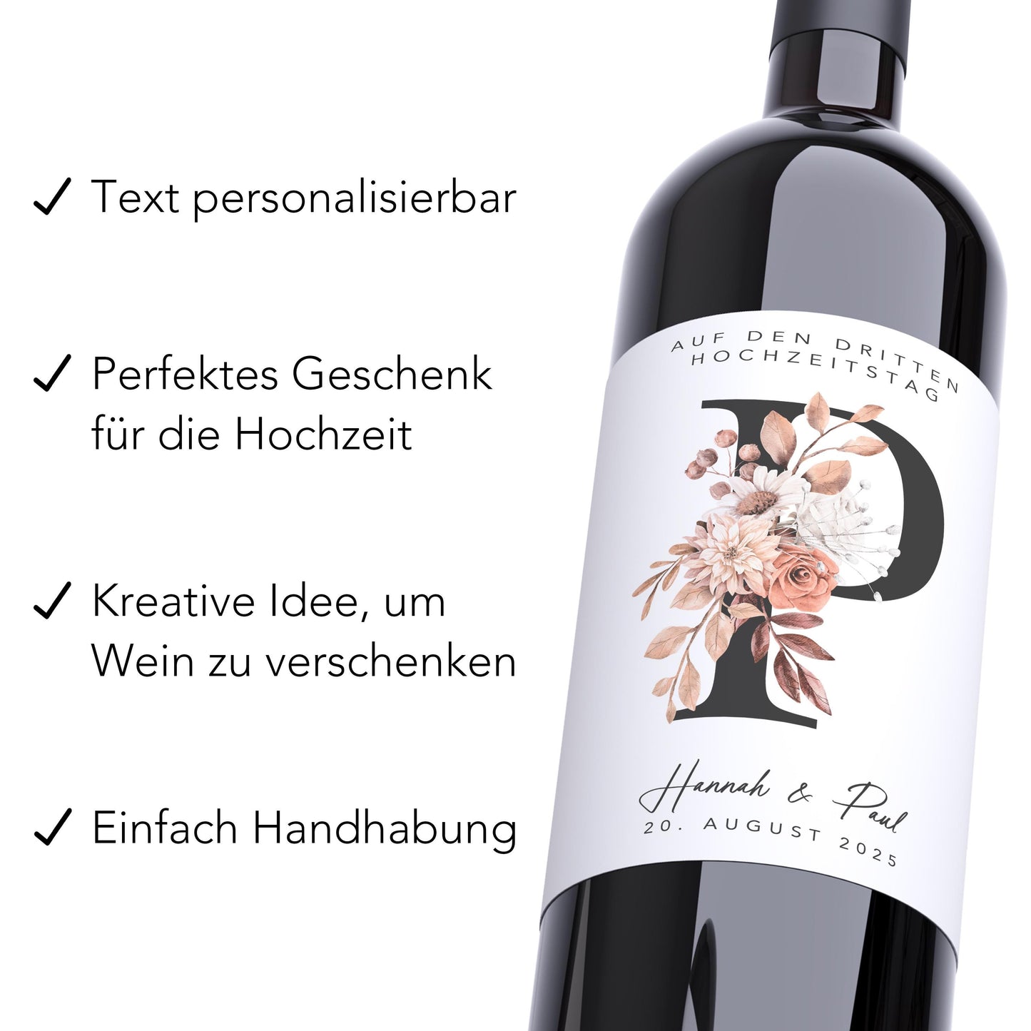 Hochzeitsgeschenk Weinetiketten Hochzeit personalisiert Meilenstein Flaschenetikett Wein Geschenk Etiketten selbstklebend 3 Stück | 10x12 cm