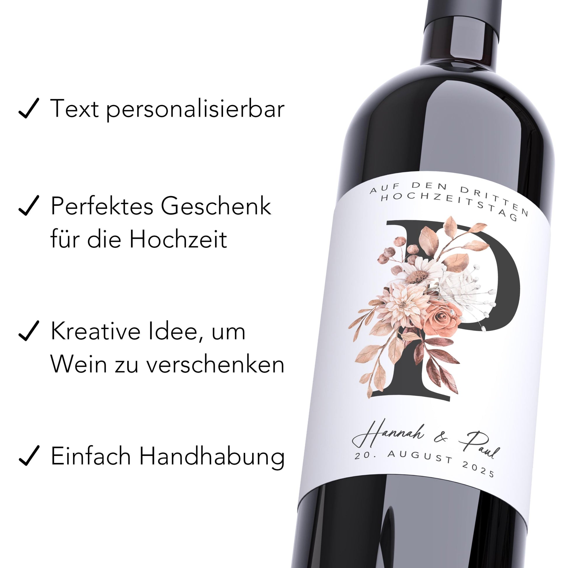 Hochzeitsgeschenk Weinetiketten Hochzeit personalisiert Meilenstein Flaschenetikett Wein Geschenk Etiketten selbstklebend 3 Stück | 10x12 cm