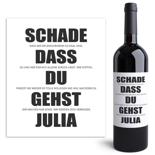 Schade das du gehst Abschiedsgeschenk Kollegen Weinetiketten personalisiert Kollegin Abschied Jobwechsel Geschenk Etiketten 2 Stk | 10x12 cm