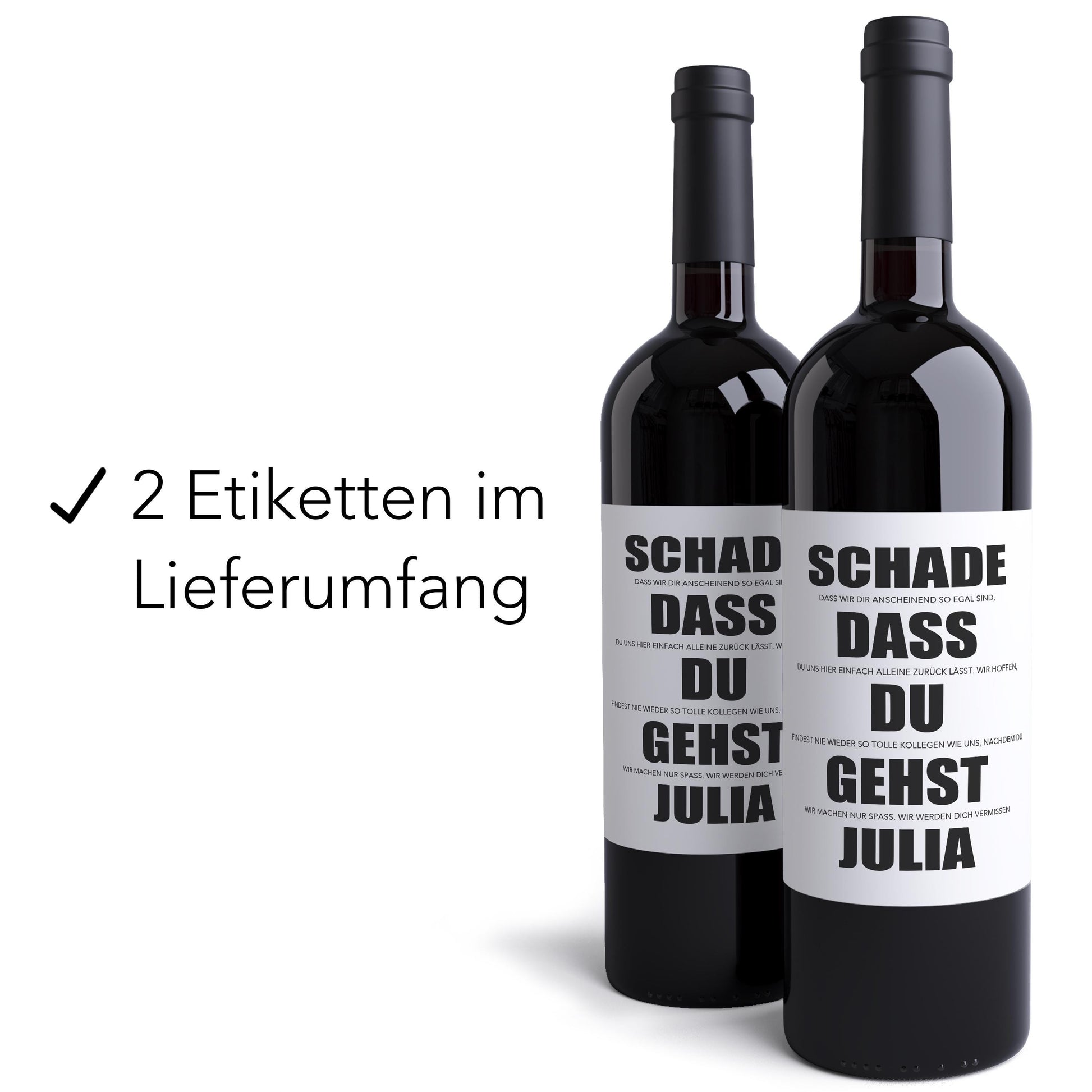 Schade das du gehst Abschiedsgeschenk Kollegen Weinetiketten personalisiert Kollegin Abschied Jobwechsel Geschenk Etiketten 2 Stk | 10x12 cm