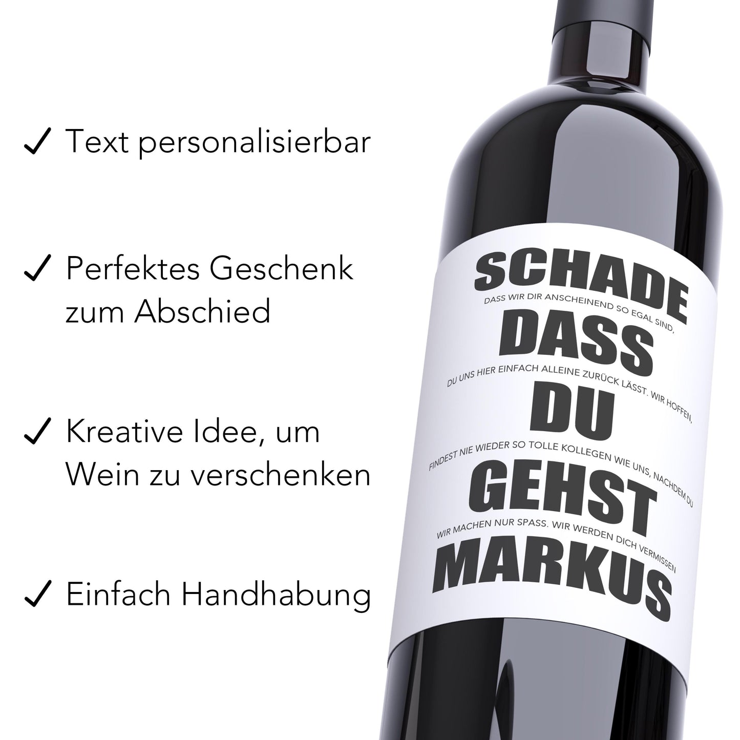 Schade das du gehst Abschiedsgeschenk Kollegen Weinetiketten personalisiert Kollegin Abschied Jobwechsel Geschenk Etiketten 2 Stk | 10x12 cm