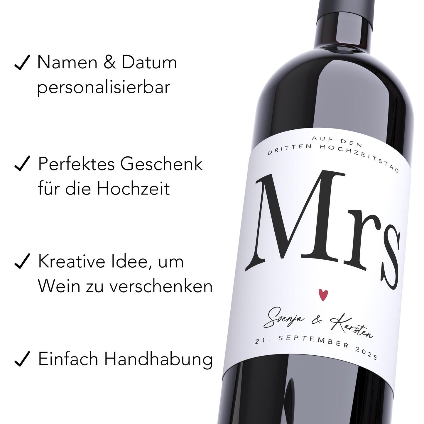 Hochzeitsgeschenk Weinetiketten Hochzeit personalisiert Meilenstein Flaschenetikett Wein Geschenk Etiketten selbstklebend 3 Stück | 10x12 cm