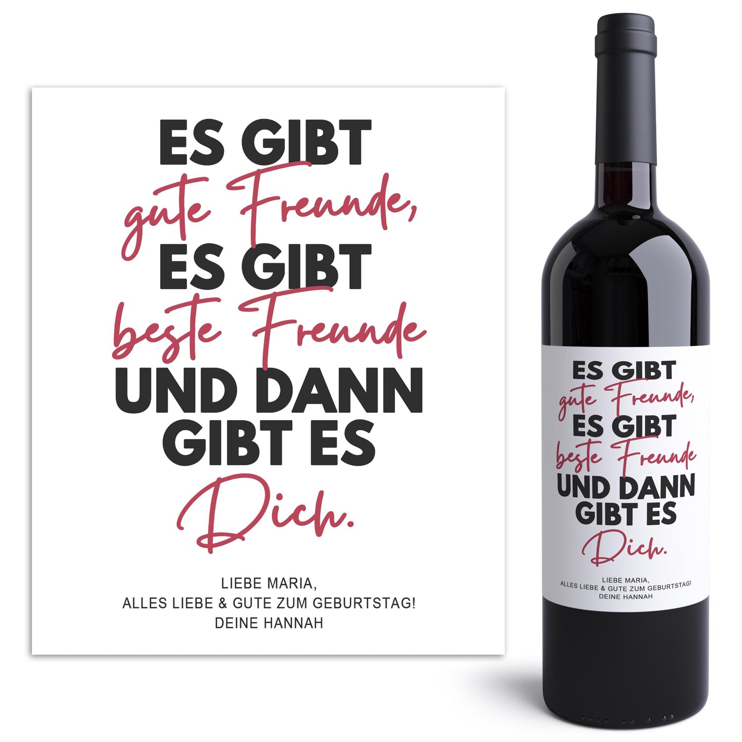 Beste Freundin Geschenk Geburtstag Weinetiketten personalisierte Flaschenetiketten Wein Etiketten selbstklebend 2 Stück | 10x12 cm