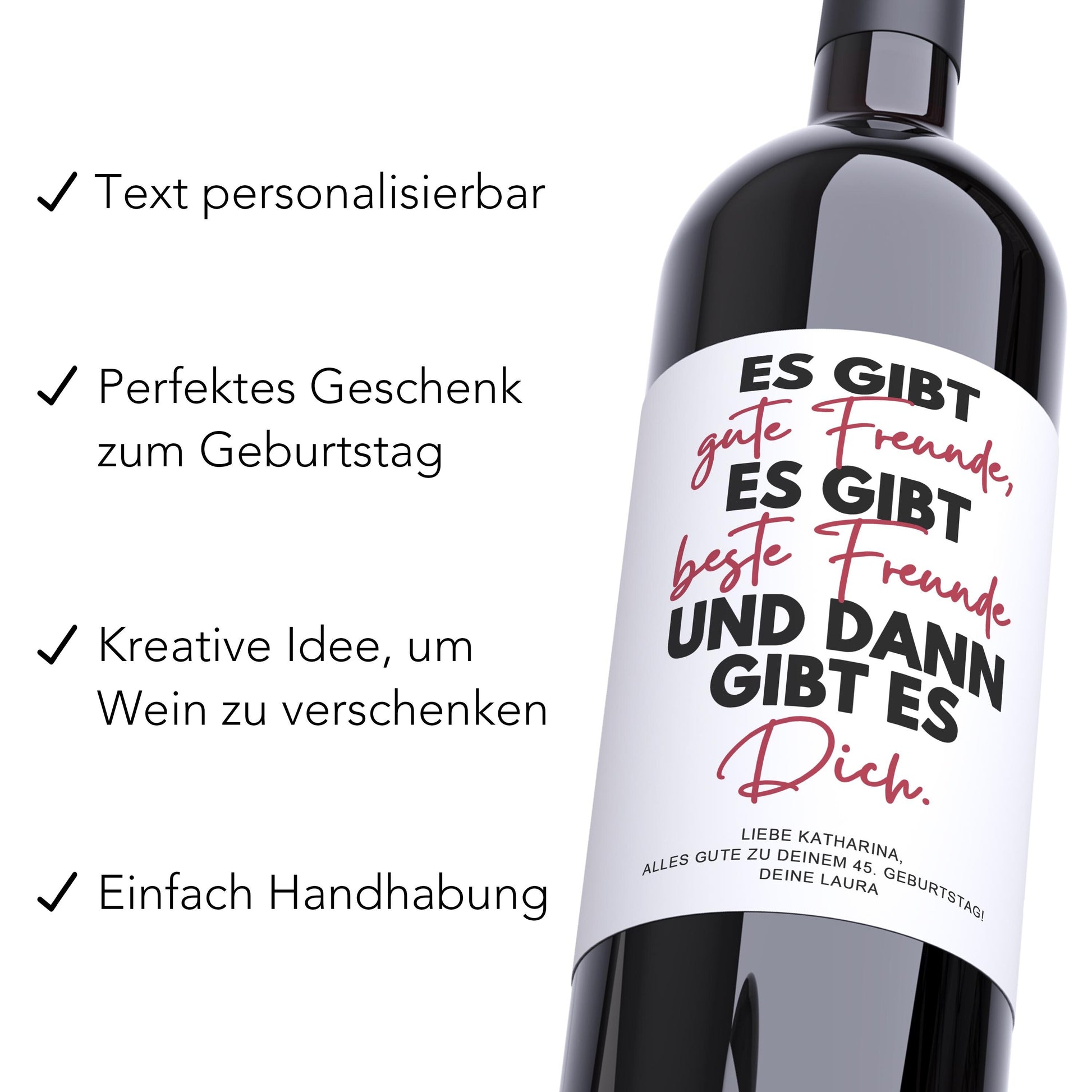 Beste Freundin Geschenk Geburtstag Weinetiketten personalisierte Flaschenetiketten Wein Etiketten selbstklebend 2 Stück | 10x12 cm