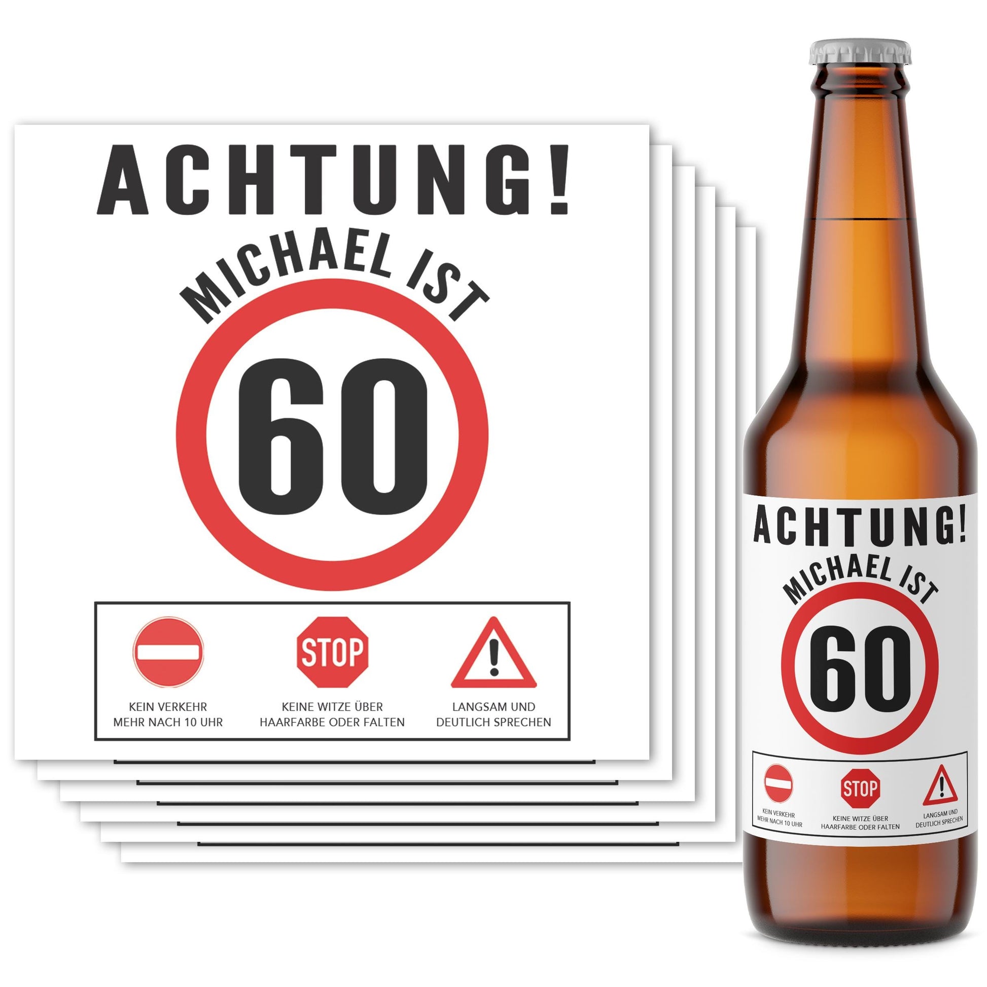 Bier Geschenk Mann 60. Geburtstag Bieretiketten personalisiert Männergeschenk Geburtstagsgeschenk Bierflaschen Etiketten 6 Stück | 9x9 cm