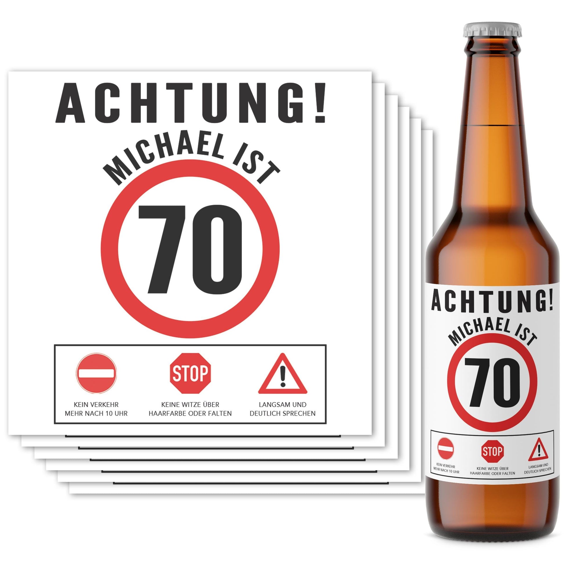 Bier Geschenk Mann 70. Geburtstag Bieretiketten personalisiert Männergeschenk Geburtstagsgeschenk Bierflaschen Etiketten 6 Stück | 9x9 cm