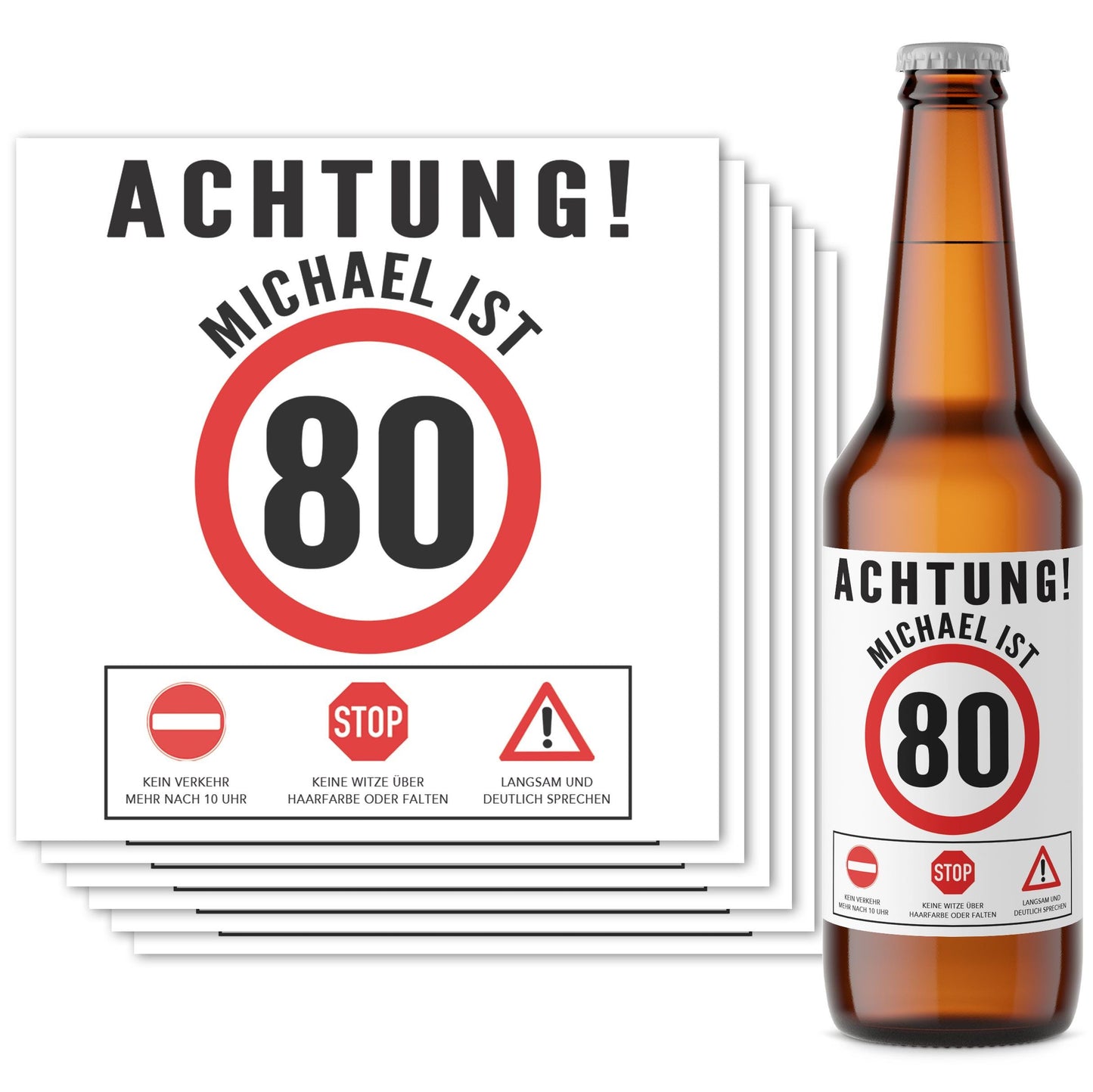 Bier Geschenk Mann 80. Geburtstag Bieretiketten personalisiert Männergeschenk Geburtstagsgeschenk Bierflaschen Etiketten 6 Stück | 9x9 cm