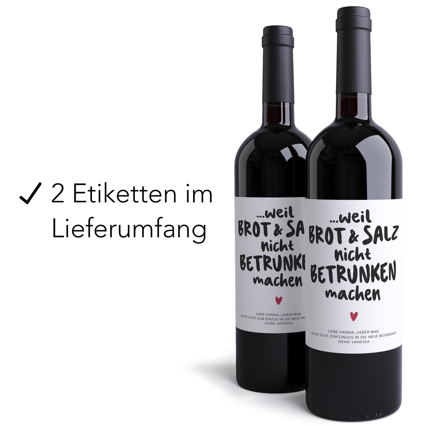 Brot und Salz Einzug Weinetiketten personalisiert Flaschenetiketten Einzugsgeschenk Haus Wohnung Wein Etiketten 2 Stk. | 10x12 cm