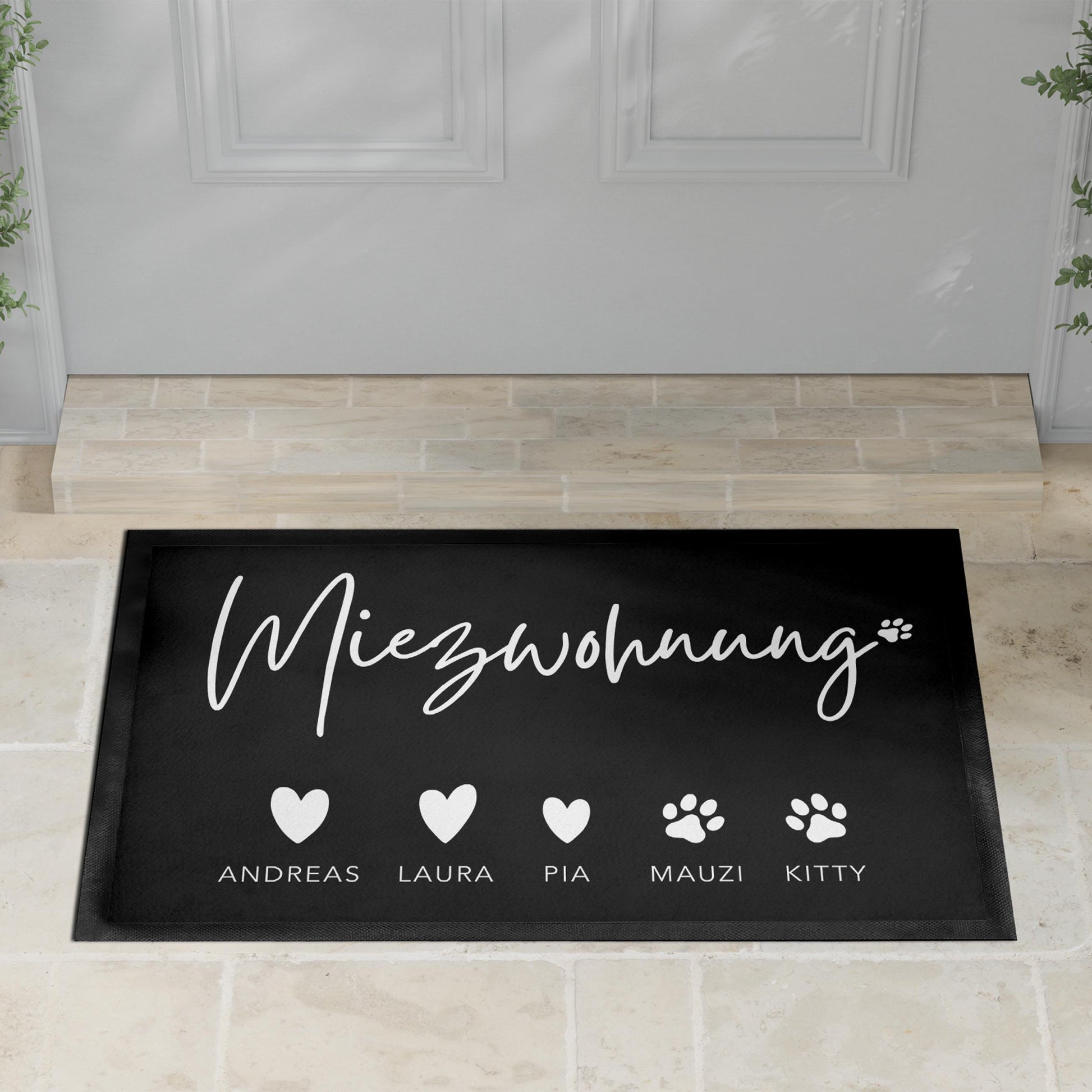 Katze Fußmatte personalisiert Einweihungsgeschenk Wohnung Geschenk Katzendeko Einzug Haustier Schmutzfangmatte für Innen 60x40 cm
