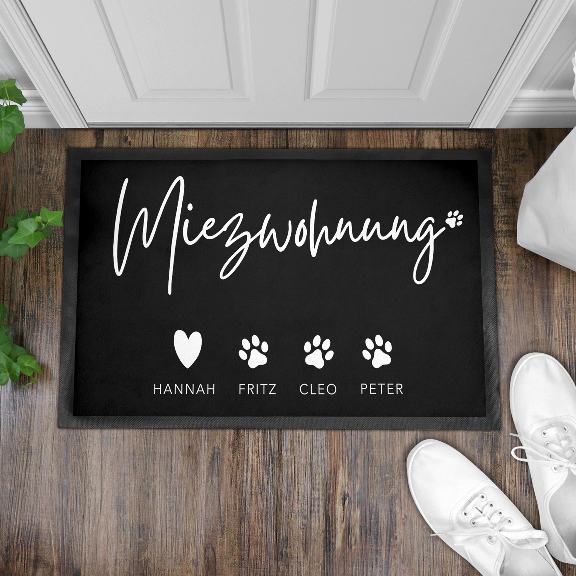 Katze Fußmatte personalisiert Einweihungsgeschenk Wohnung Geschenk Katzendeko Einzug Haustier Schmutzfangmatte für Innen 60x40 cm