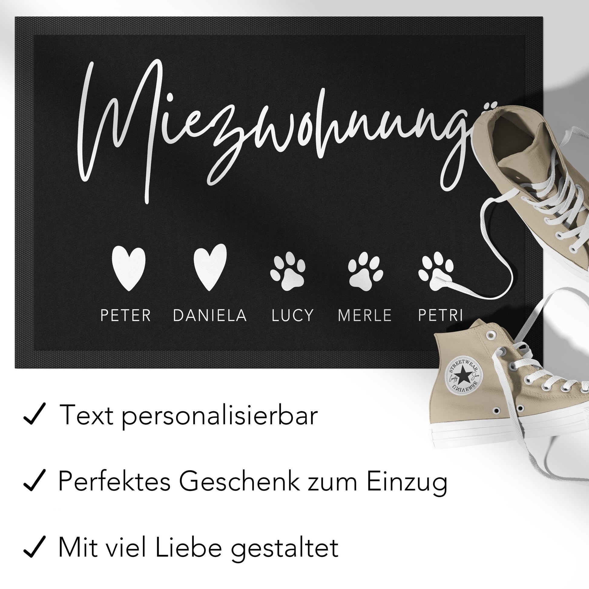 Katze Fußmatte personalisiert Einweihungsgeschenk Wohnung Geschenk Katzendeko Einzug Haustier Schmutzfangmatte für Innen 60x40 cm