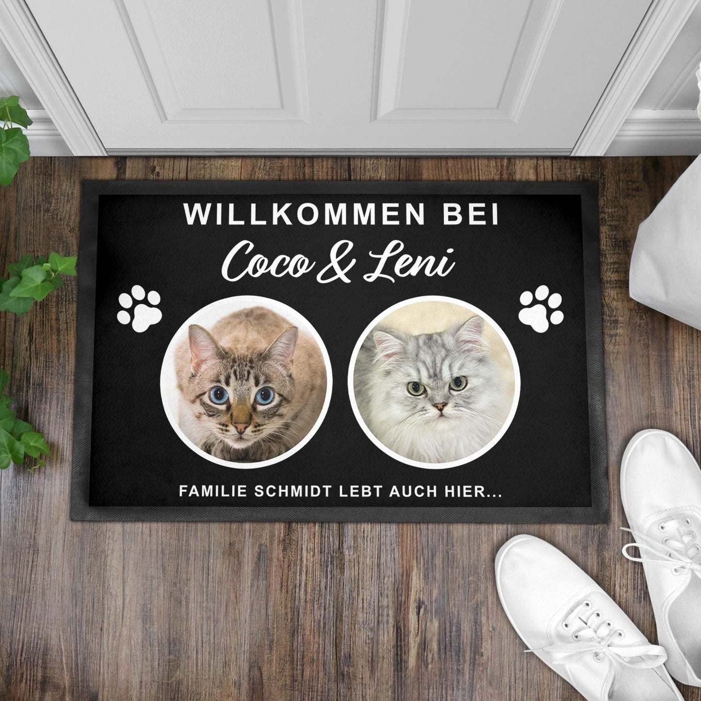 Fußmatte Katze personalisiert Einweihungsgeschenk Wohnung Geschenk Haustier Fußabtreter Haustür Türmatte Schmutzfangmatte für Innen 60x40 cm