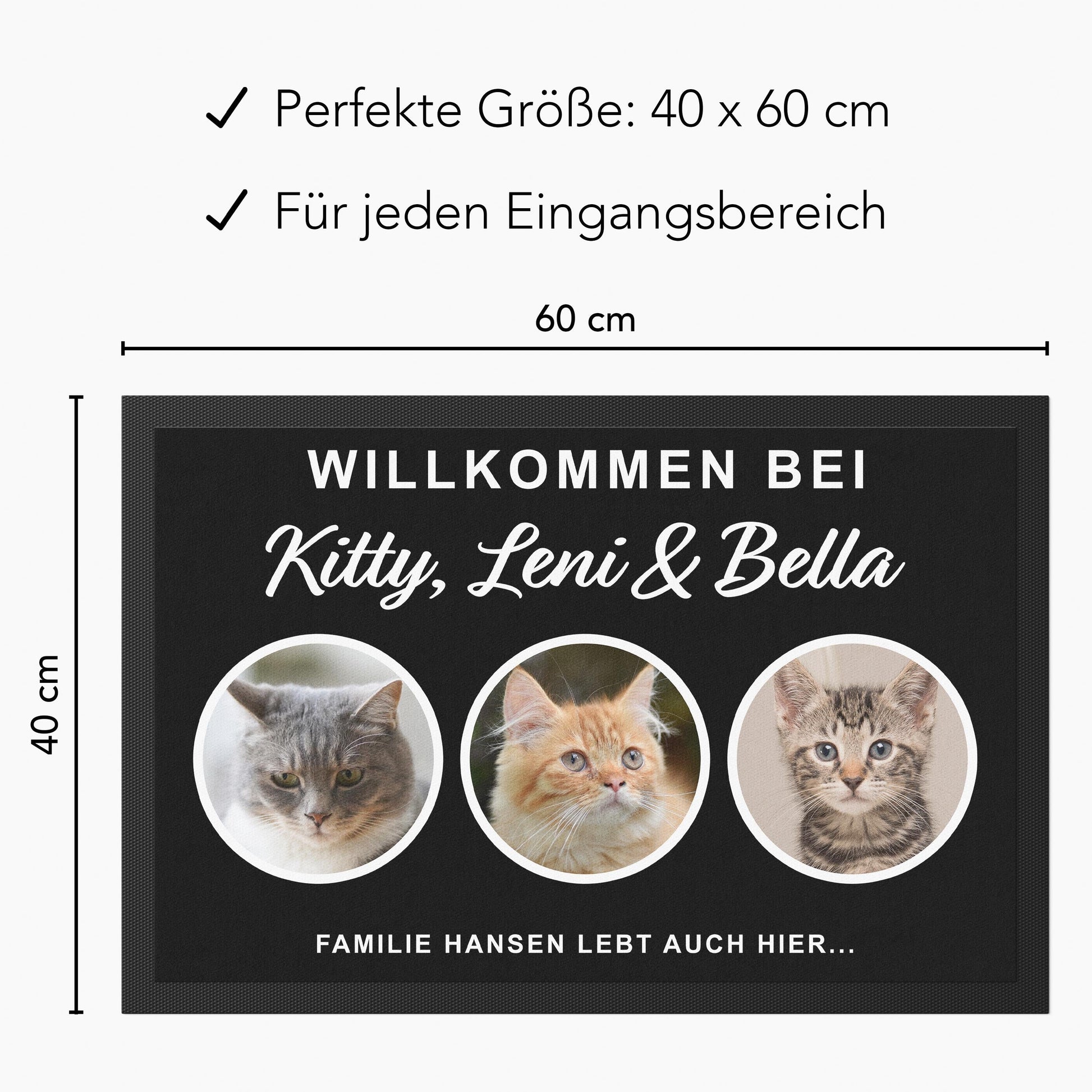 Fußmatte Katze personalisiert Einweihungsgeschenk Wohnung Geschenk Haustier Fußabtreter Haustür Türmatte Schmutzfangmatte für Innen 60x40 cm