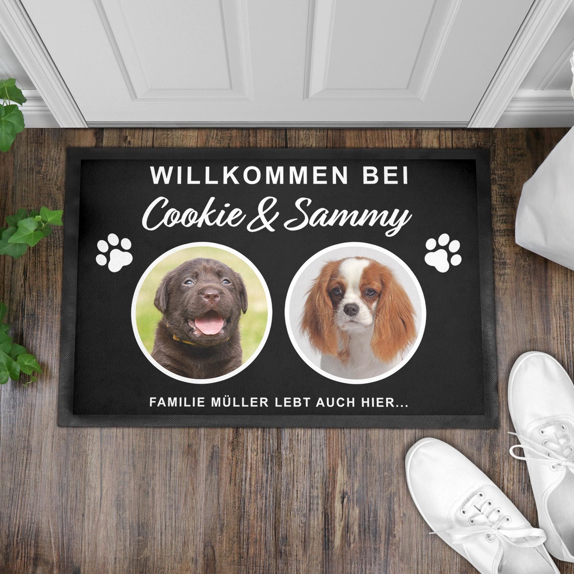 Fußmatte Hund personalisiert Einweihungsgeschenk Wohnung Hunde Geschenk Fußabtreter Haustür Türmatte Schmutzfangmatte für Innen 60x40 cm