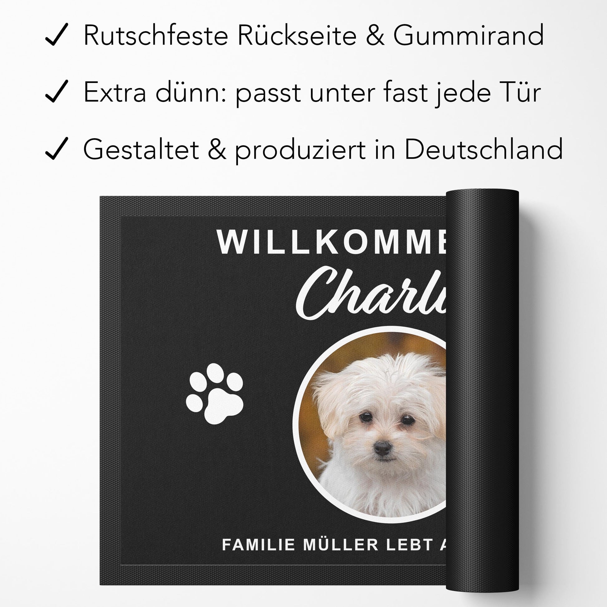 Fußmatte Hund personalisiert Einweihungsgeschenk Wohnung Hunde Geschenk Fußabtreter Haustür Türmatte Schmutzfangmatte für Innen 60x40 cm