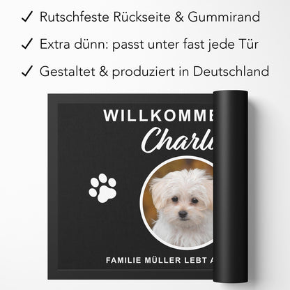 Fußmatte Hund personalisiert Einweihungsgeschenk Wohnung Hunde Geschenk Fußabtreter Haustür Türmatte Schmutzfangmatte für Innen 60x40 cm