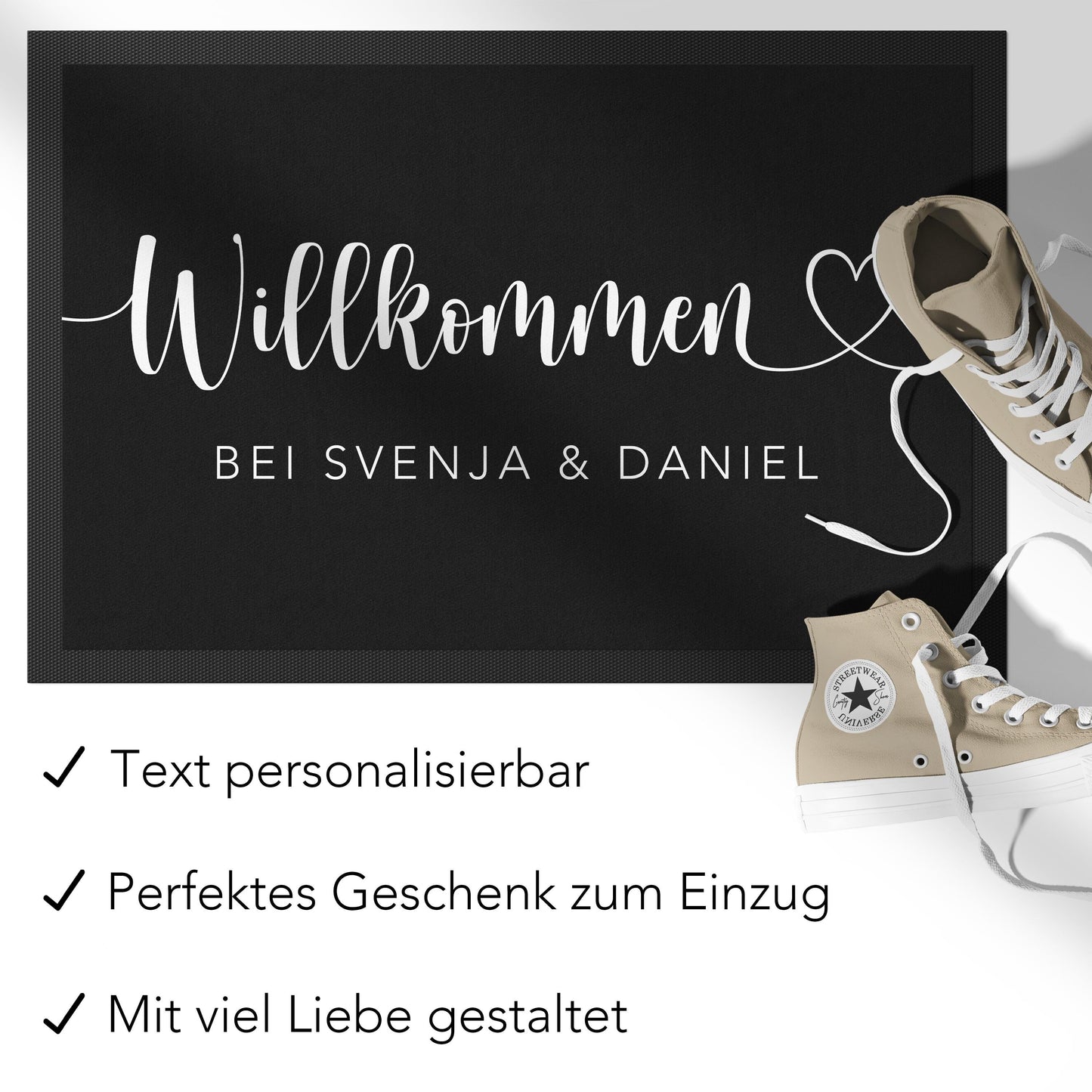 Fußmatte personalisiert Willkommen Wohnung Einweihungsgeschenk Geschenk zum Einzug ins Haus Schmutzfangmatte für Innen 60x40 cm