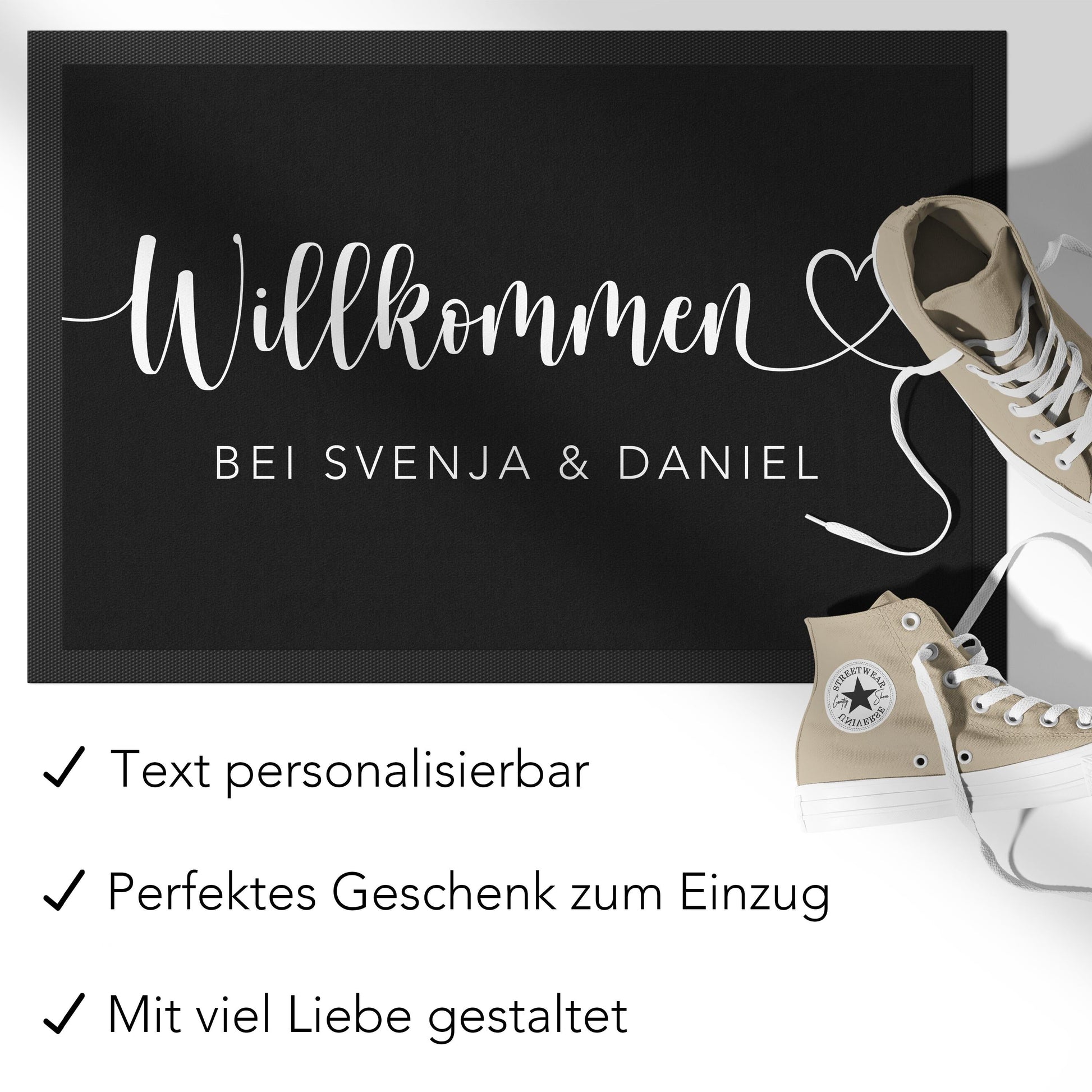 Fußmatte personalisiert Willkommen Wohnung Einweihungsgeschenk Geschenk zum Einzug ins Haus Schmutzfangmatte für Innen 60x40 cm