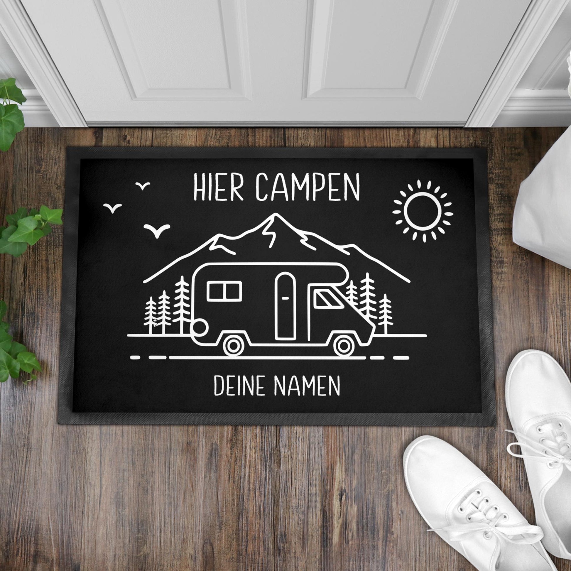 Camping Fußmatte personalisiert Wohnwagen Deko Geschenk für Camper Geschenk Wohnmobil Fußabtreter Schmutzfangmatte für Innen 60x40 cm