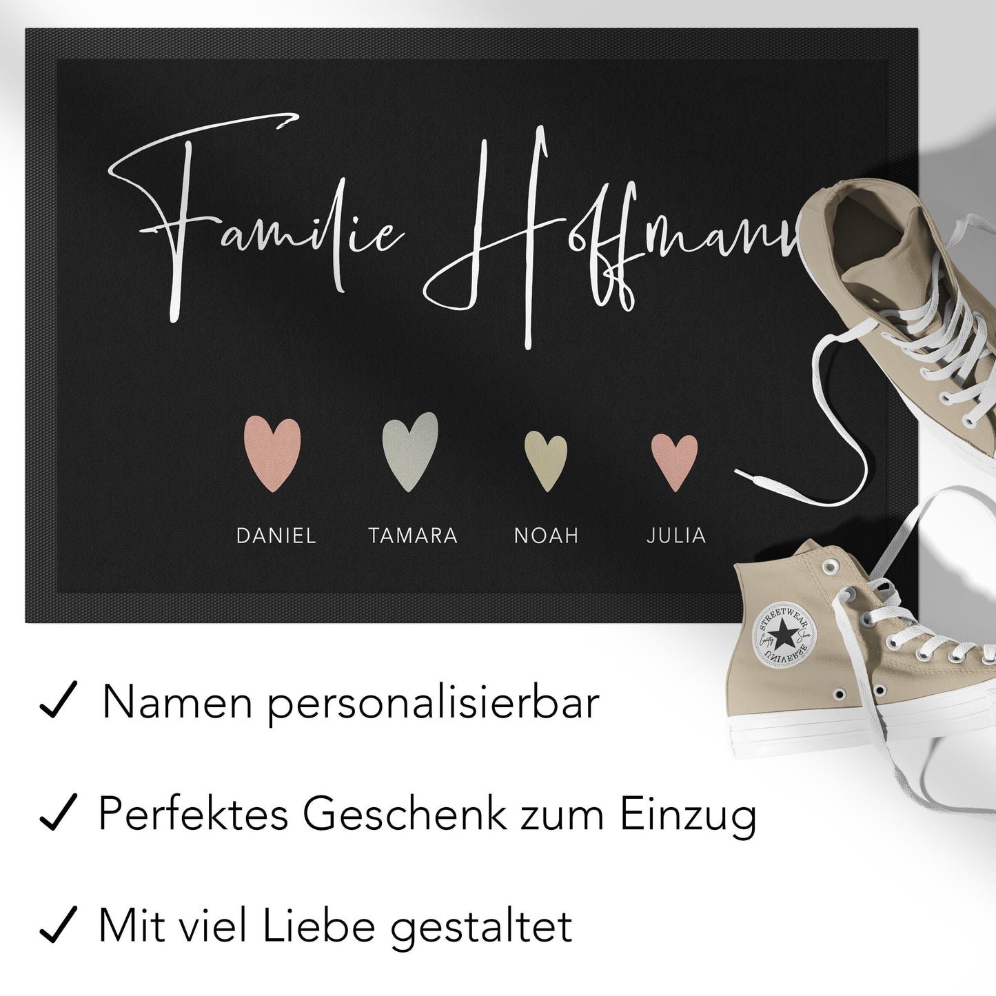 Fußmatte personalisiert Familie Einzugsgeschenk Wohnung Einweihungsgeschenk Geschenk zum Einzug ins Haus Schmutzfangmatte für Innen 60x40 cm